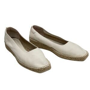 Everlane Square Toe Espadrille Loafer SZ 10 Women's Cream Leather Comfort Shoes